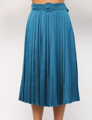 Sally's Satin Pleated Midi Skirt