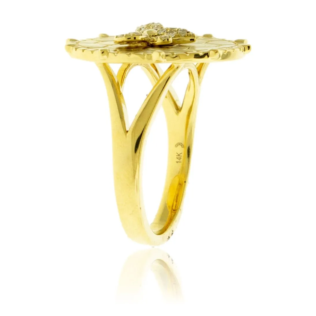 Satin Finish Flush Set Diamond Bee & Honeycomb Disc Ring