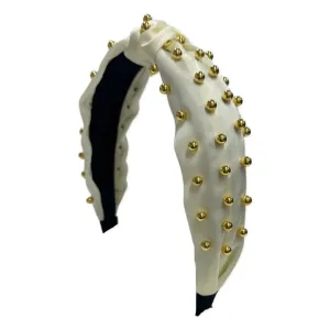 Satin Gold Ball Knot Headband - Ivory