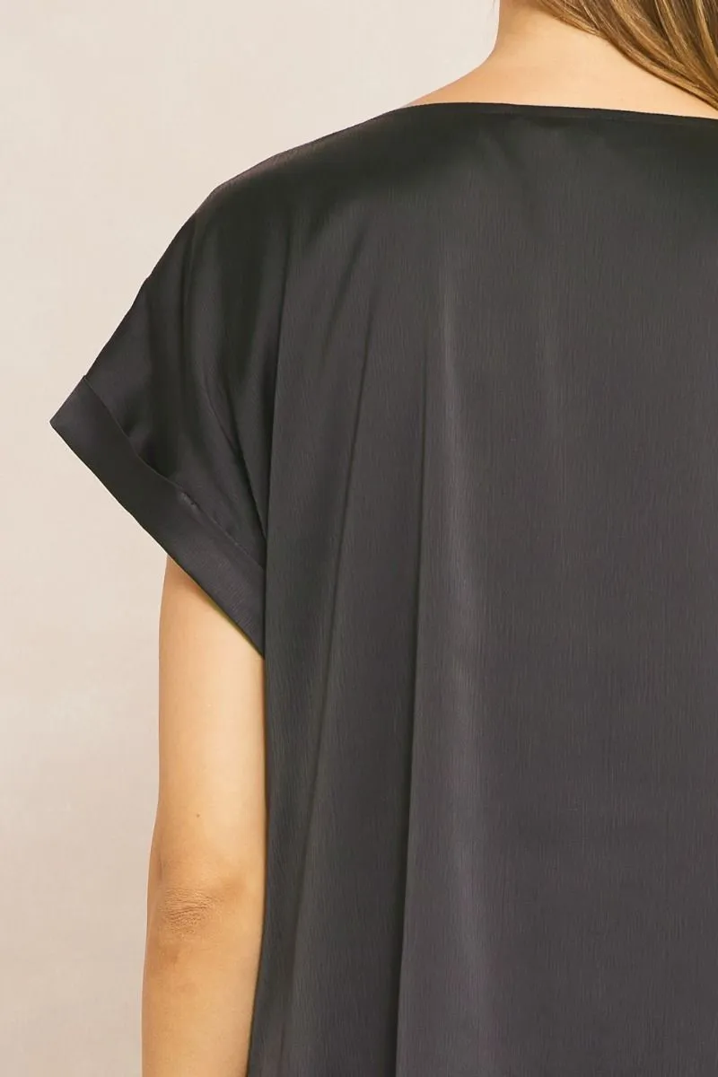 Satin Round Neck Short Sleeve Dress