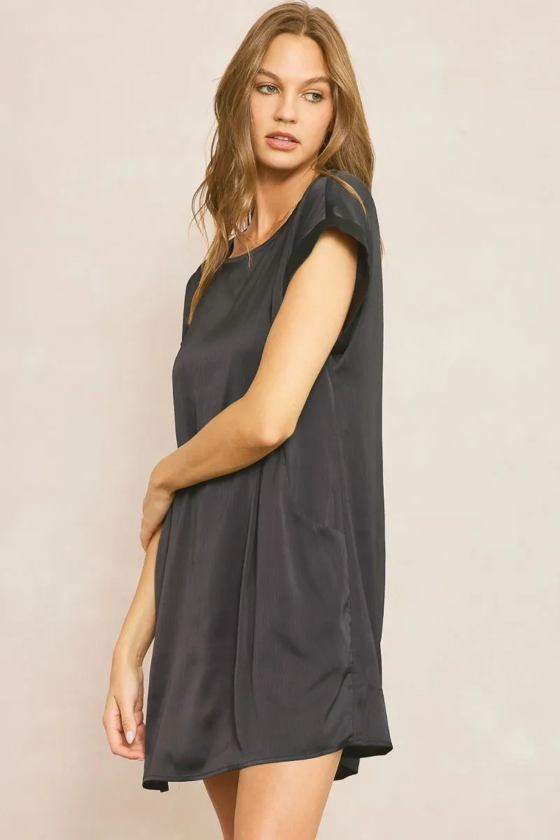 Satin Round Neck Short Sleeve Dress