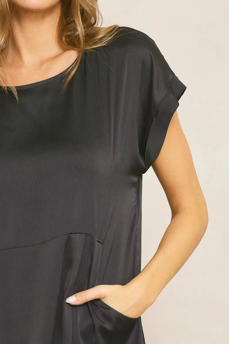 Satin Round Neck Short Sleeve Dress