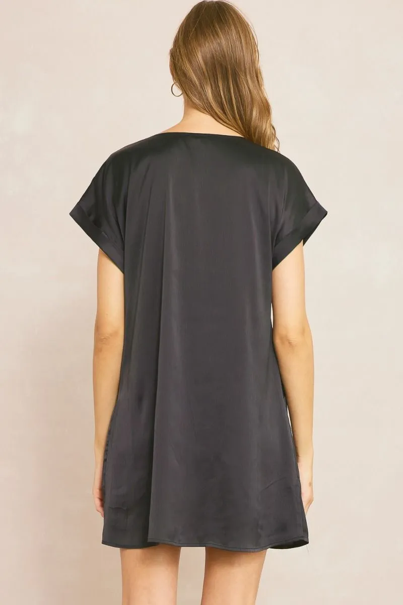Satin Round Neck Short Sleeve Dress
