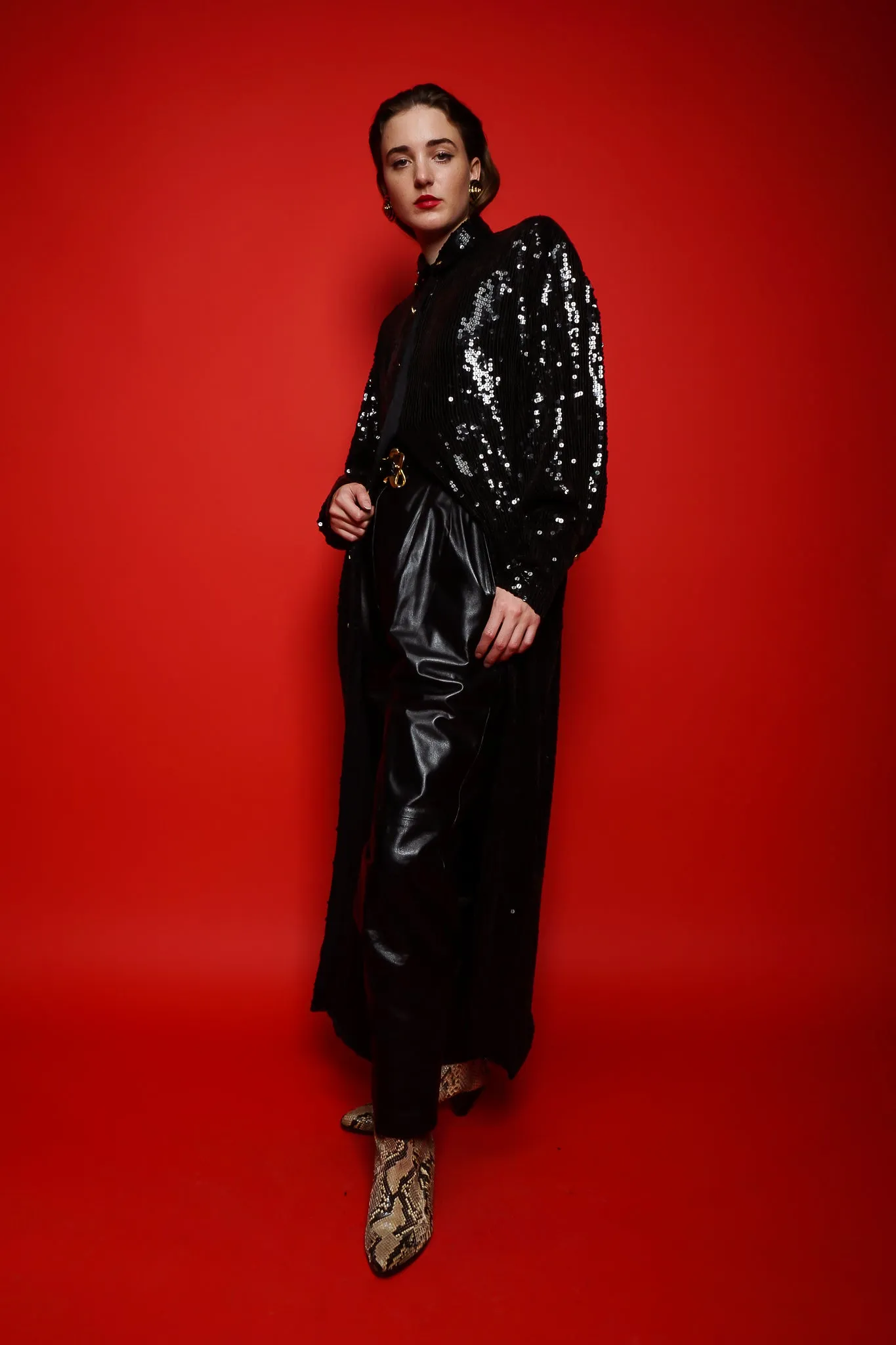 Sheer Sequin Shirt Dress Duster