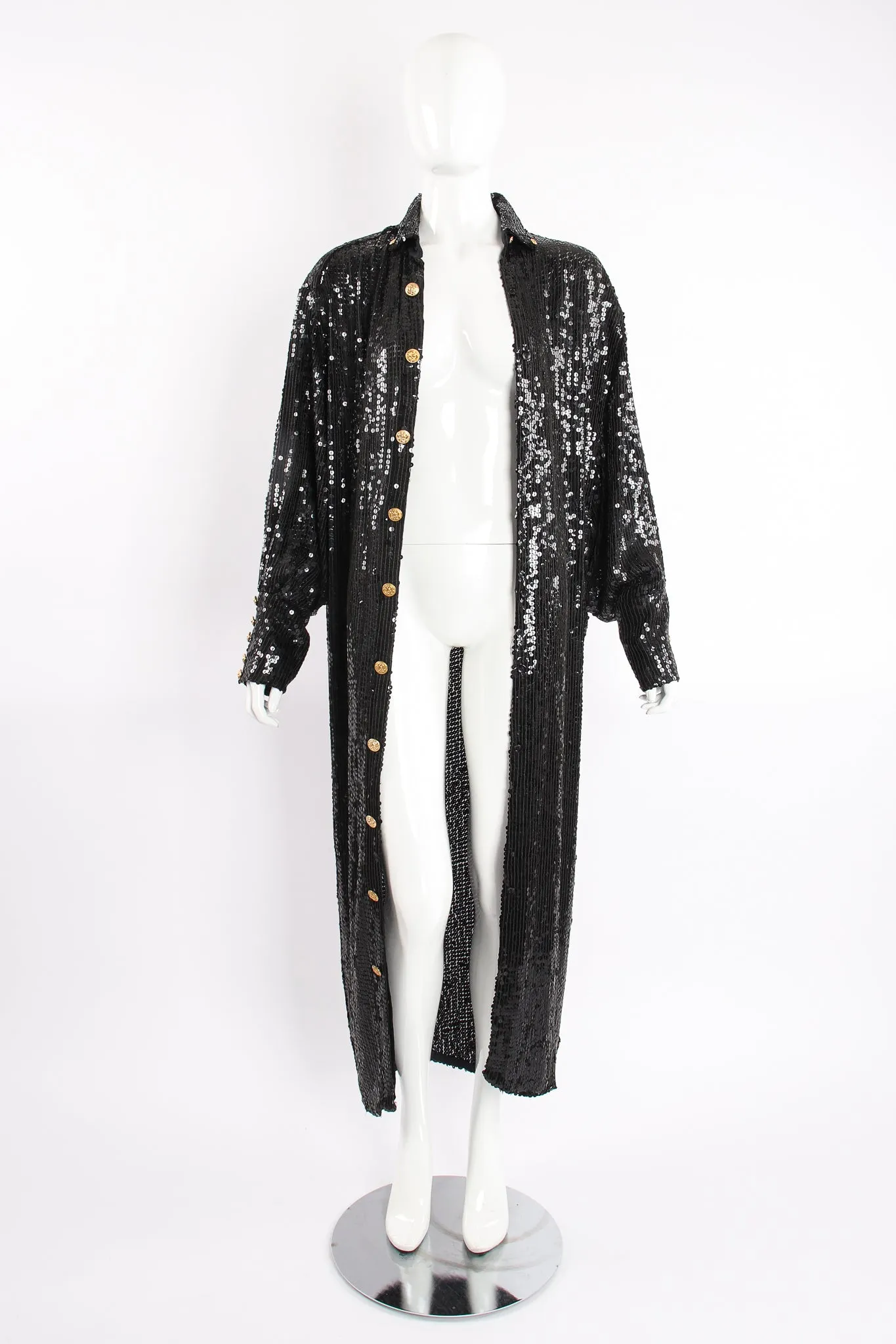 Sheer Sequin Shirt Dress Duster