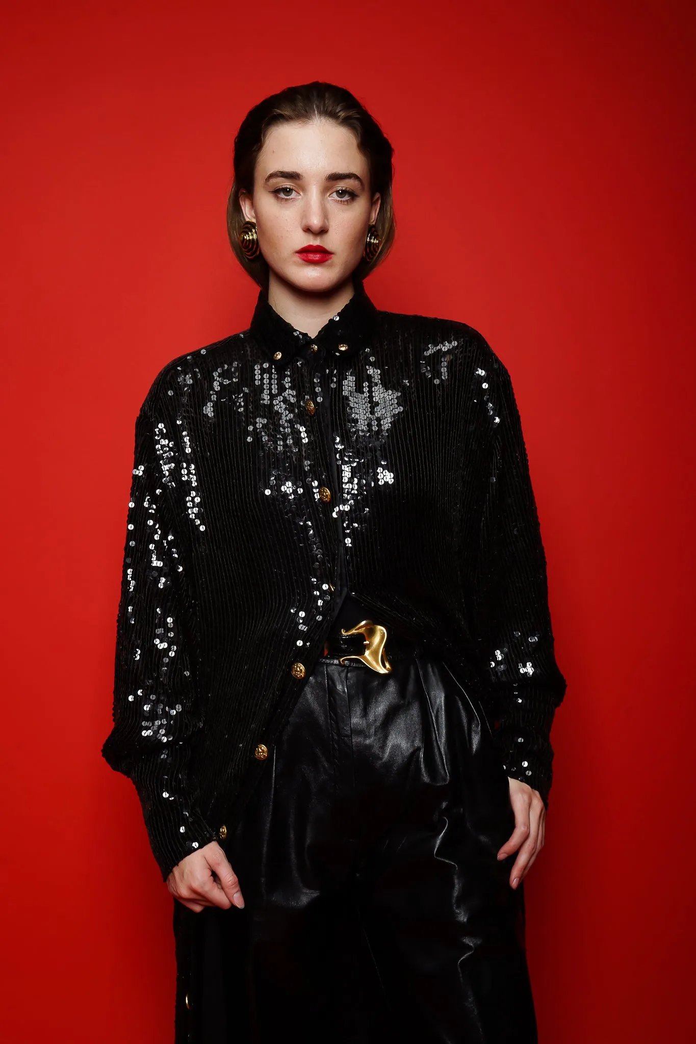 Sheer Sequin Shirt Dress Duster