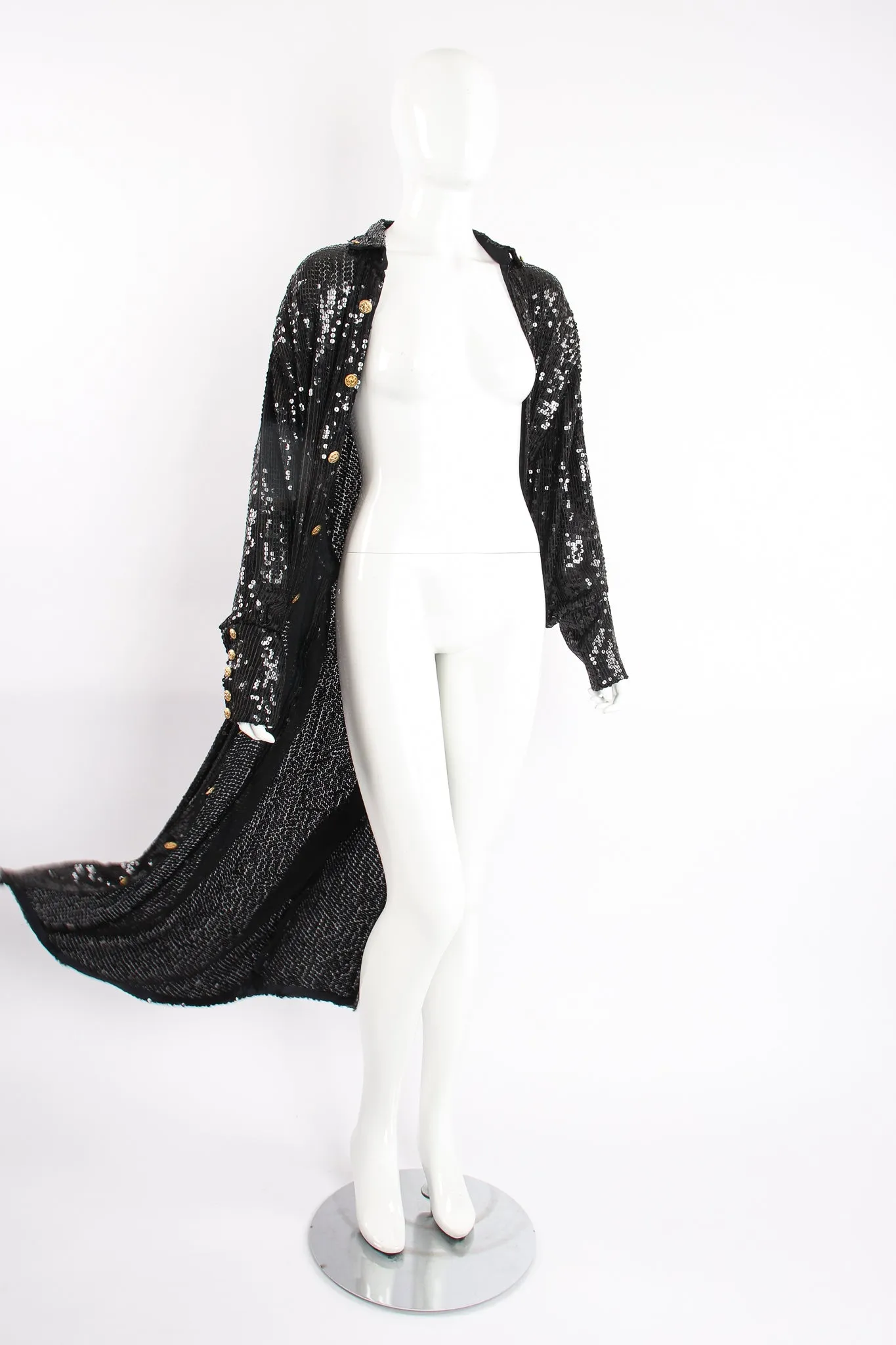 Sheer Sequin Shirt Dress Duster