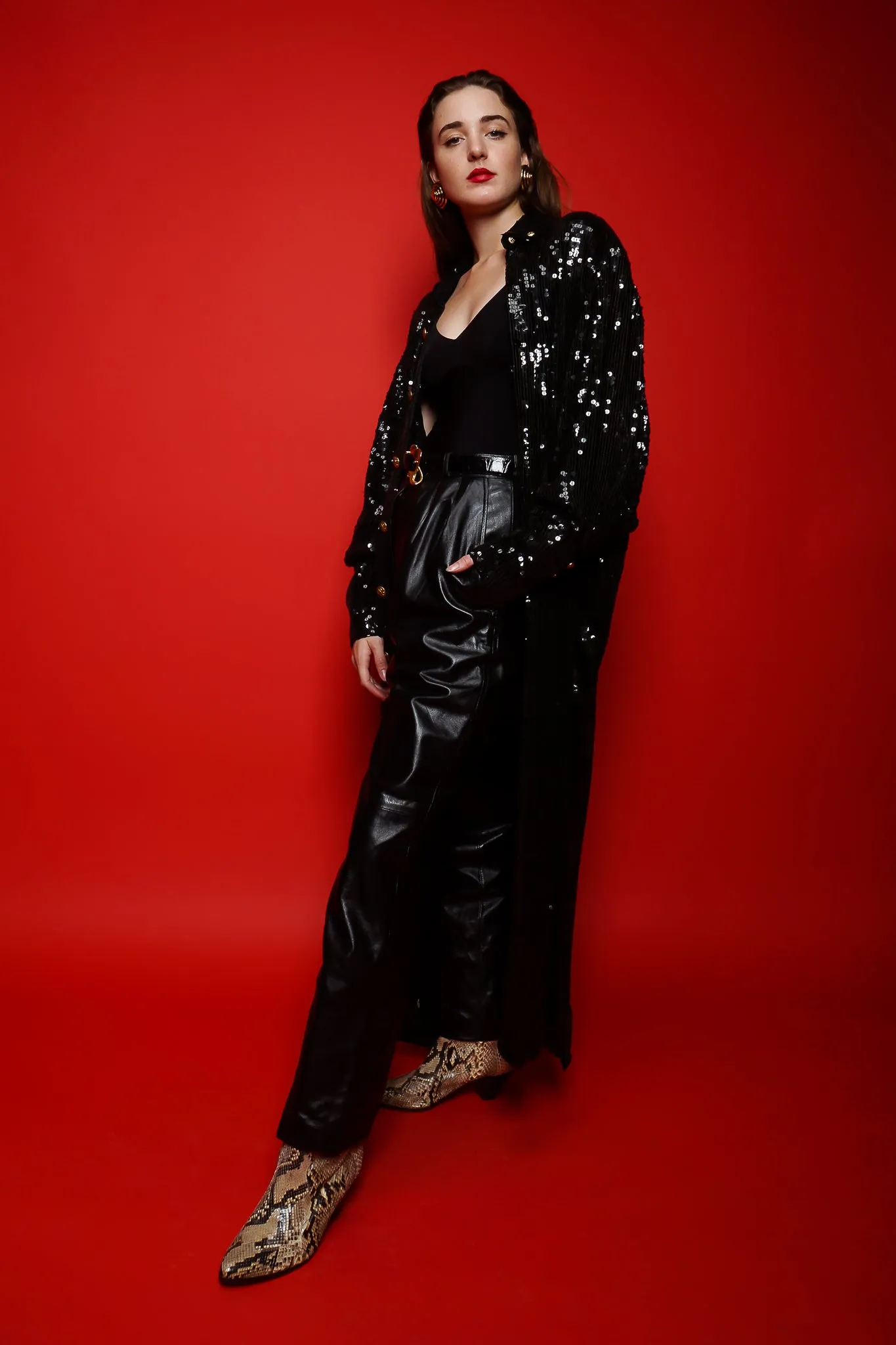Sheer Sequin Shirt Dress Duster
