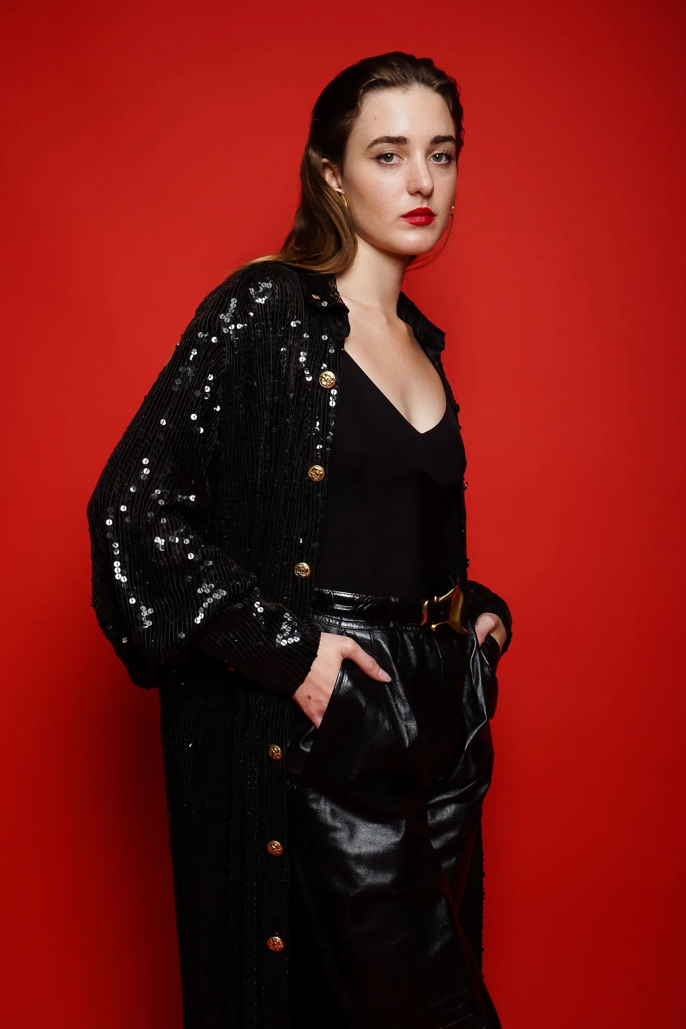 Sheer Sequin Shirt Dress Duster