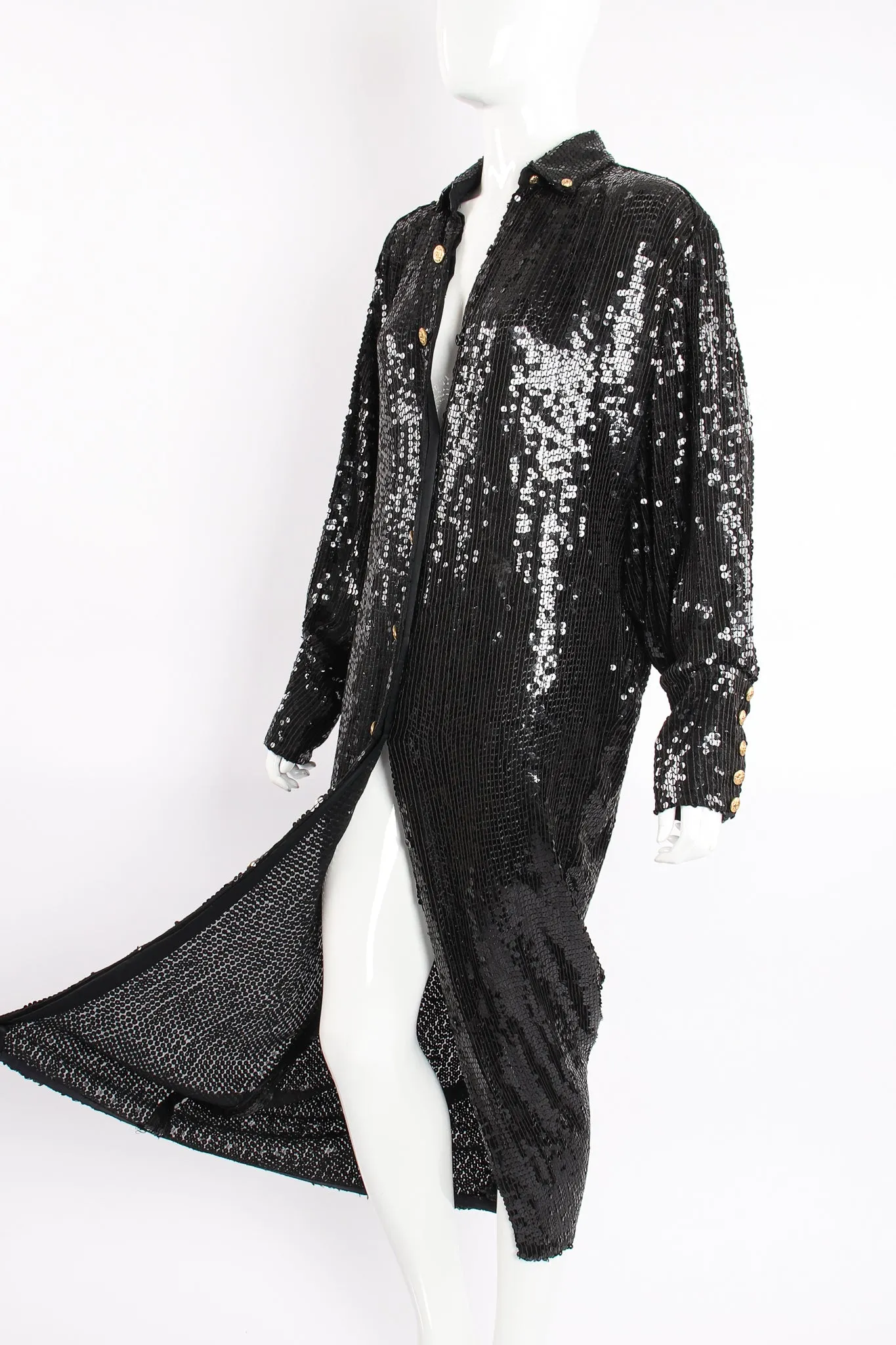 Sheer Sequin Shirt Dress Duster