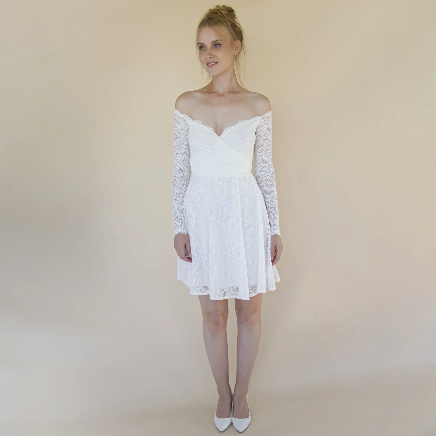 Short wedding dress, Off the shoulder wrap wedding dress ,mini length wedding dress , bohemian wedding dress, short wedding dress #1371