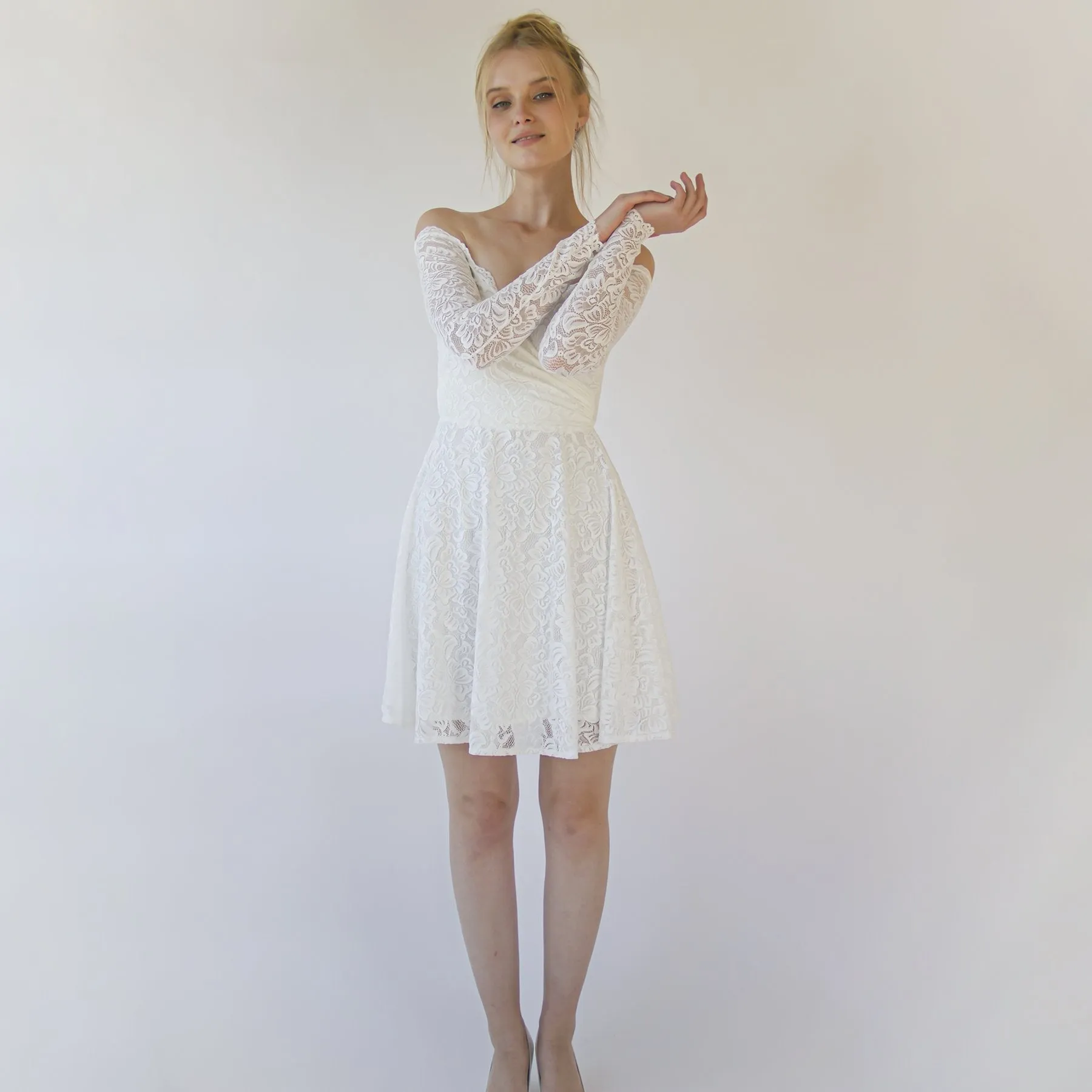 Short wedding dress, Off the shoulder wrap wedding dress ,mini length wedding dress , bohemian wedding dress, short wedding dress #1371