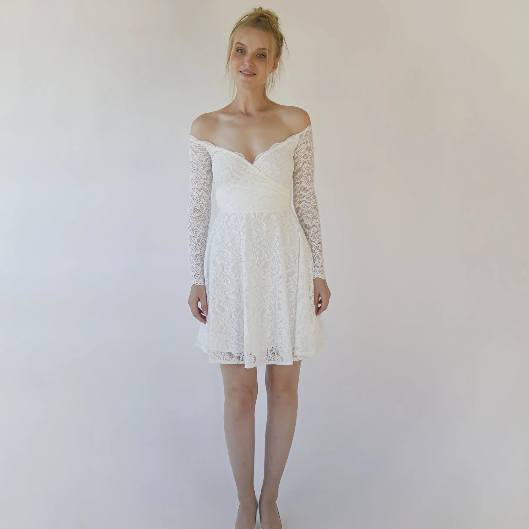 Short wedding dress, Off the shoulder wrap wedding dress ,mini length wedding dress , bohemian wedding dress, short wedding dress #1371