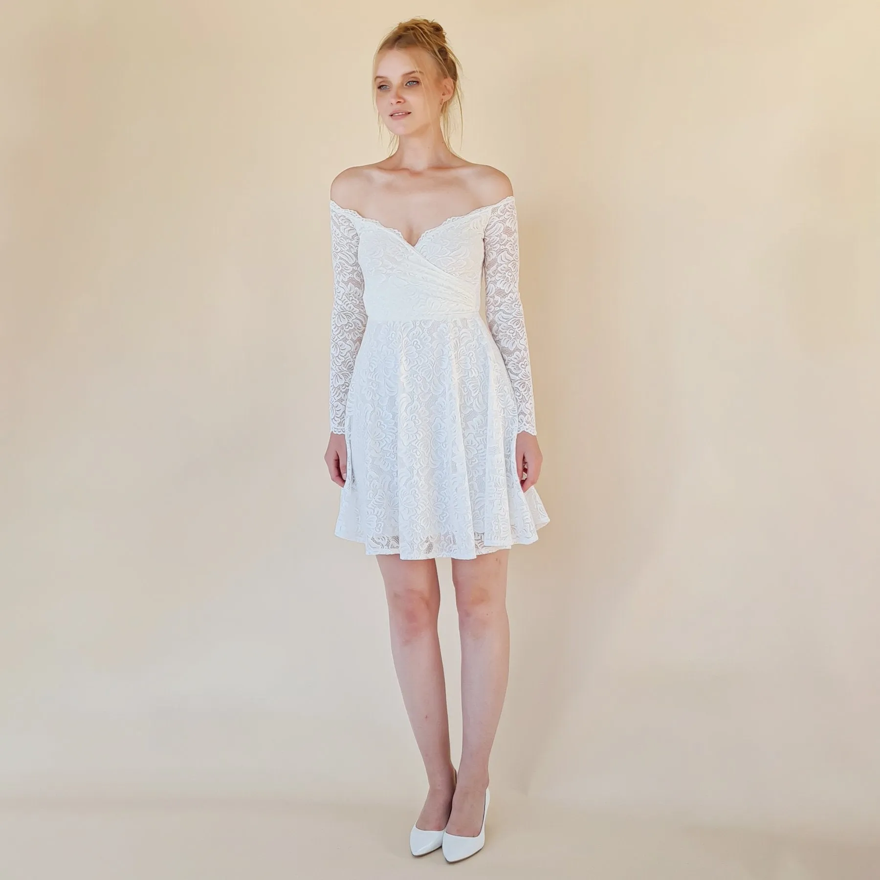 Short wedding dress, Off the shoulder wrap wedding dress ,mini length wedding dress , bohemian wedding dress, short wedding dress #1371