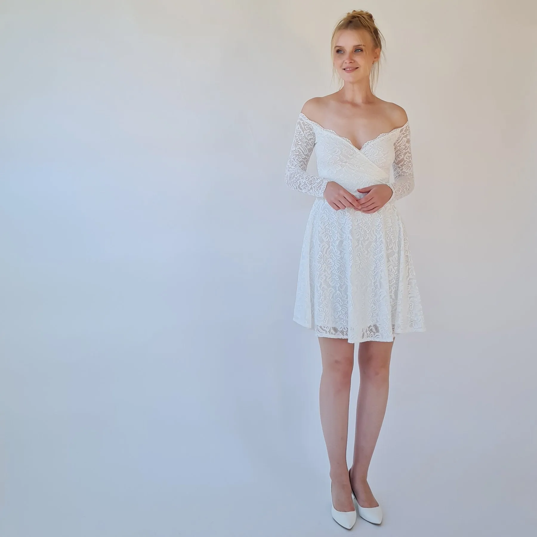 Short wedding dress, Off the shoulder wrap wedding dress ,mini length wedding dress , bohemian wedding dress, short wedding dress #1371