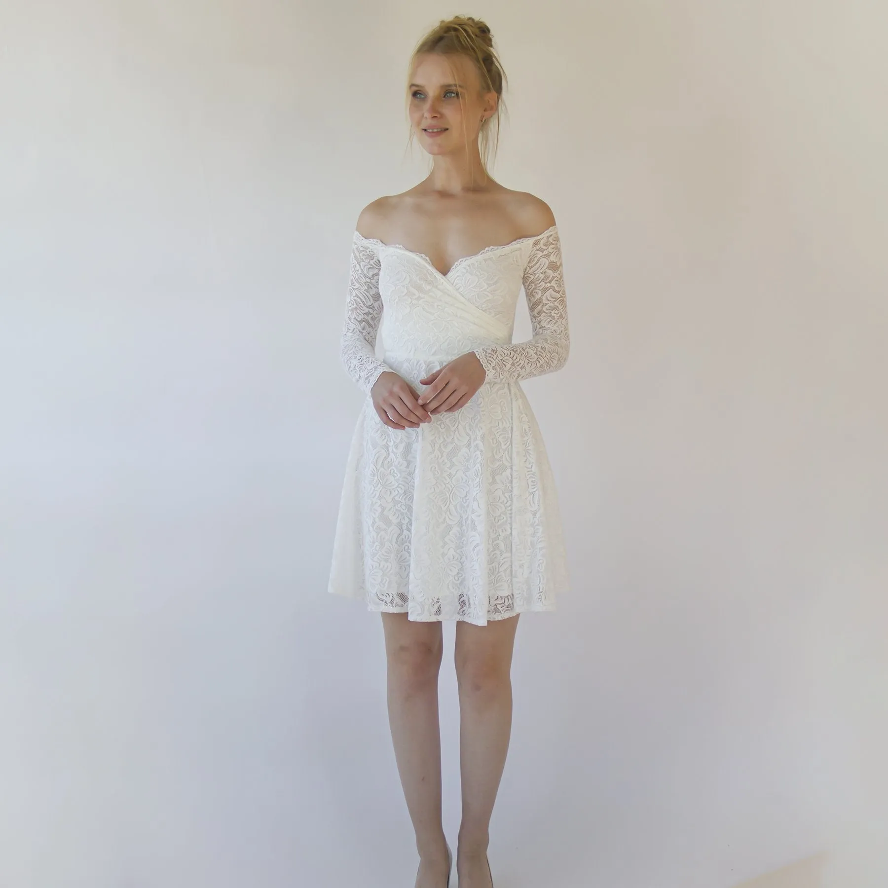 Short wedding dress, Off the shoulder wrap wedding dress ,mini length wedding dress , bohemian wedding dress, short wedding dress #1371