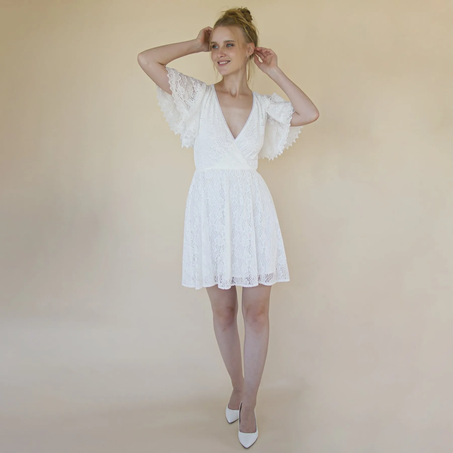Short wedding dress, Off the shoulder wrap wedding dress ,mini length wedding dress , bohemian wedding dress, short wedding dress #1371