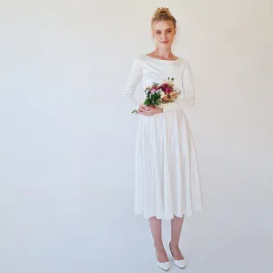 Short wedding dress, Silky Satin Off the shoulder Midi Wedding Dress, #1359