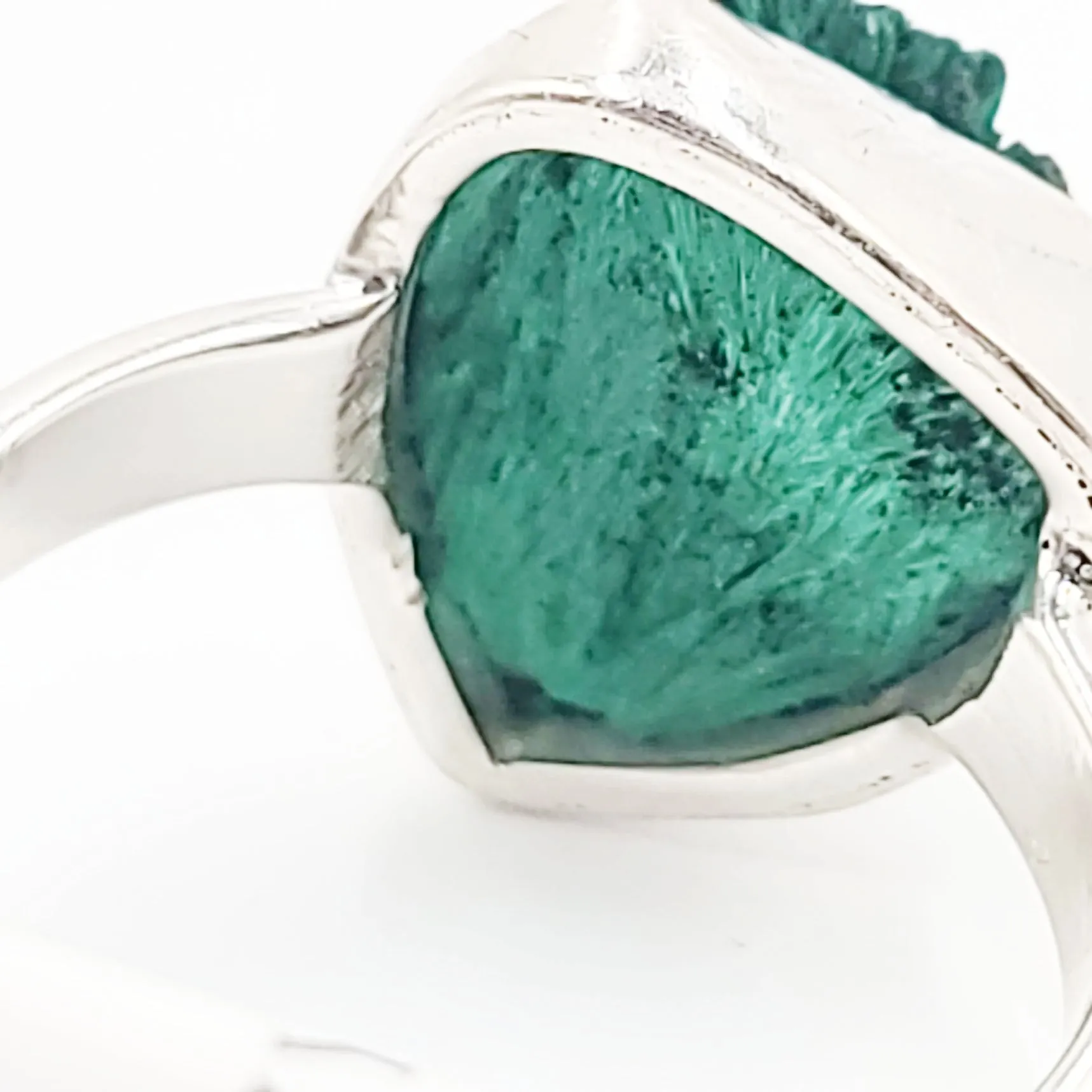 Silk Malachite Ring Sterling Silver Band Fibrous Druzy Size 8