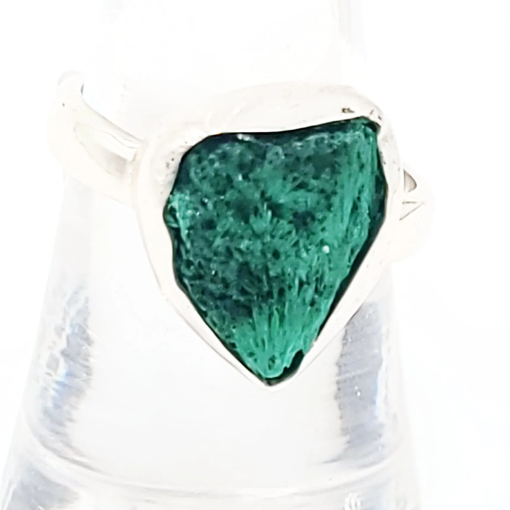 Silk Malachite Ring Sterling Silver Band Fibrous Druzy Size 8