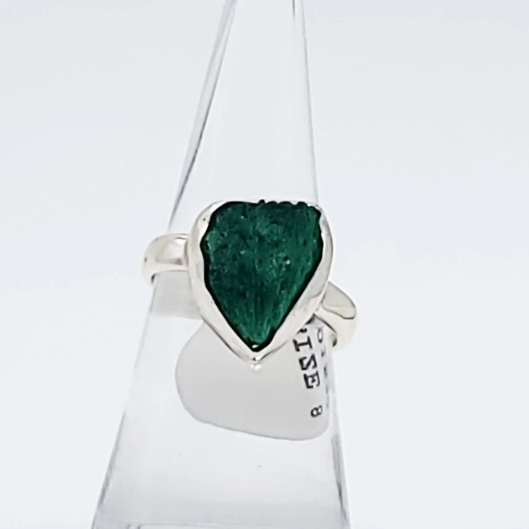 Silk Malachite Ring Sterling Silver Band Fibrous Druzy Size 8