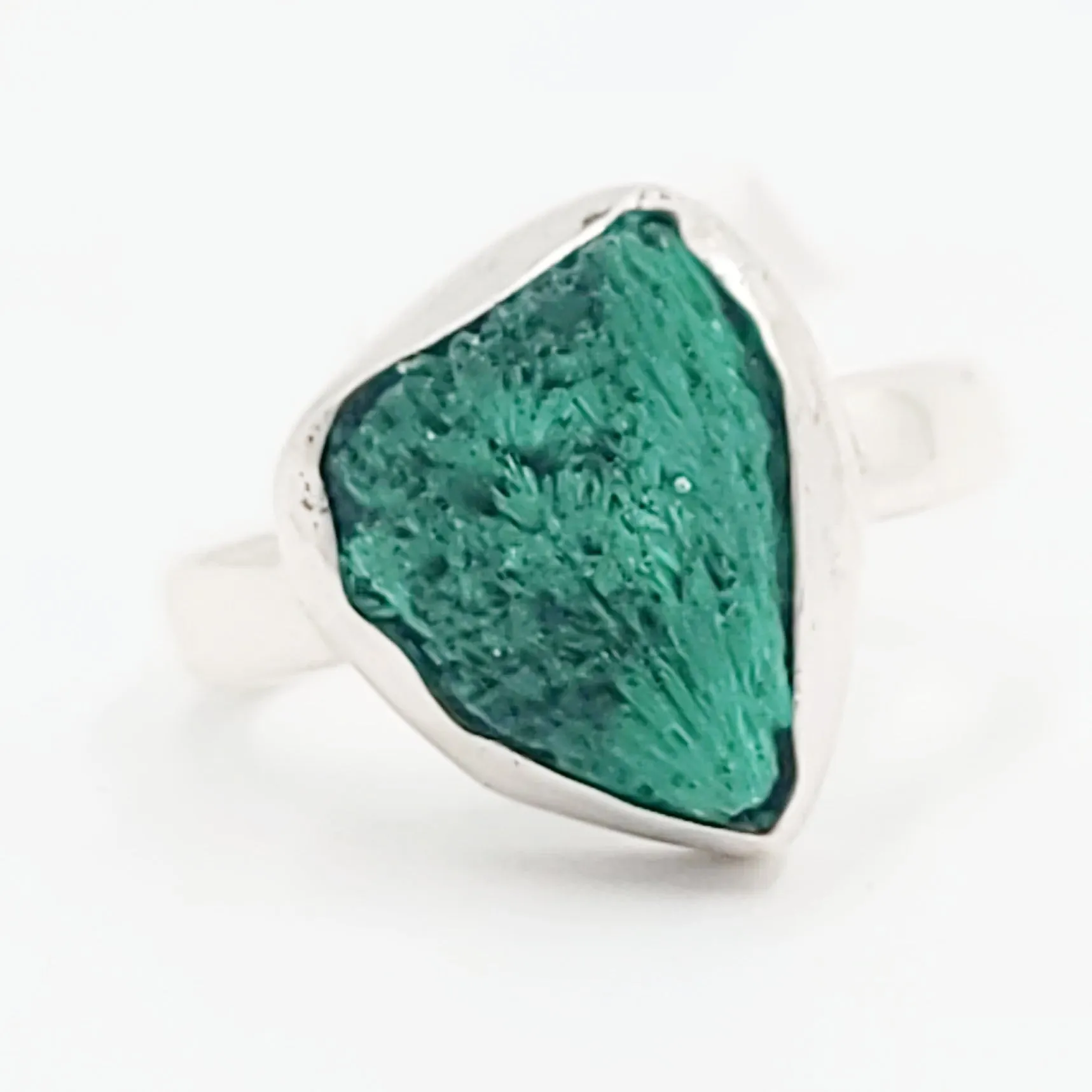 Silk Malachite Ring Sterling Silver Band Fibrous Druzy Size 8
