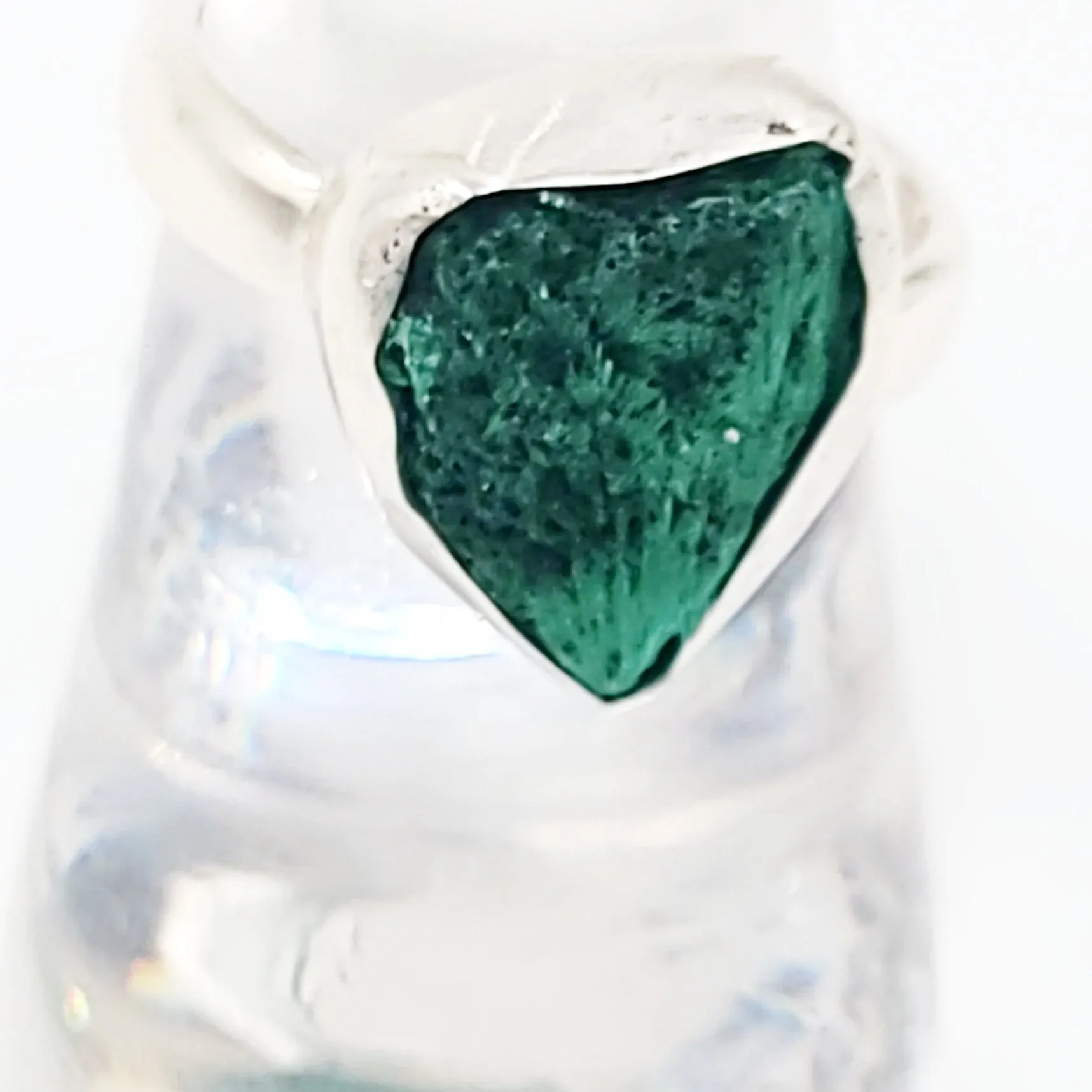 Silk Malachite Ring Sterling Silver Band Fibrous Druzy Size 8