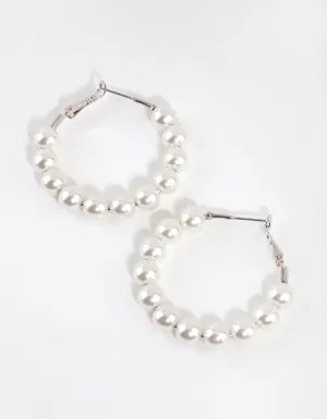 Silver Classic Pearl Hoop Earrings