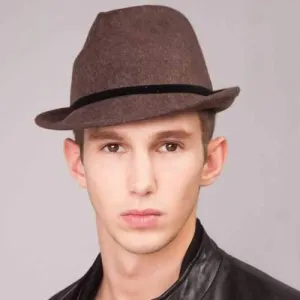 Skinny Band Flanging Felt Jazz Hat - Coffee