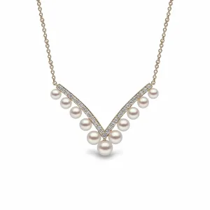 Sleek Akoya Pearl and Diamond Necklace in 18ct Yellow Gold