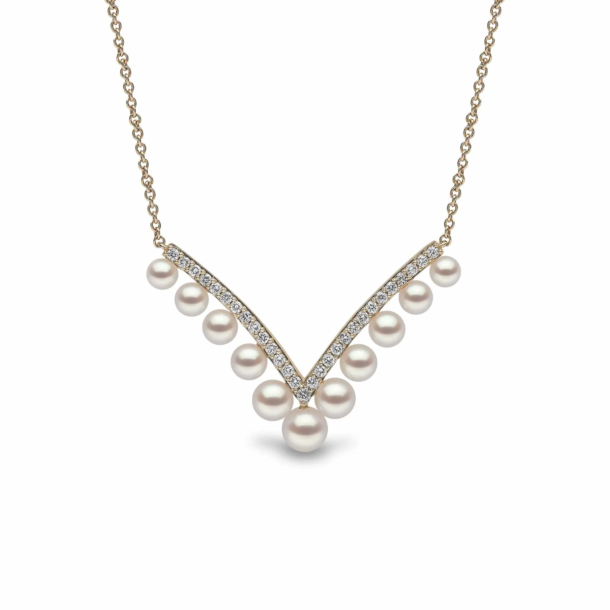 Sleek Akoya Pearl and Diamond Necklace in 18ct Yellow Gold