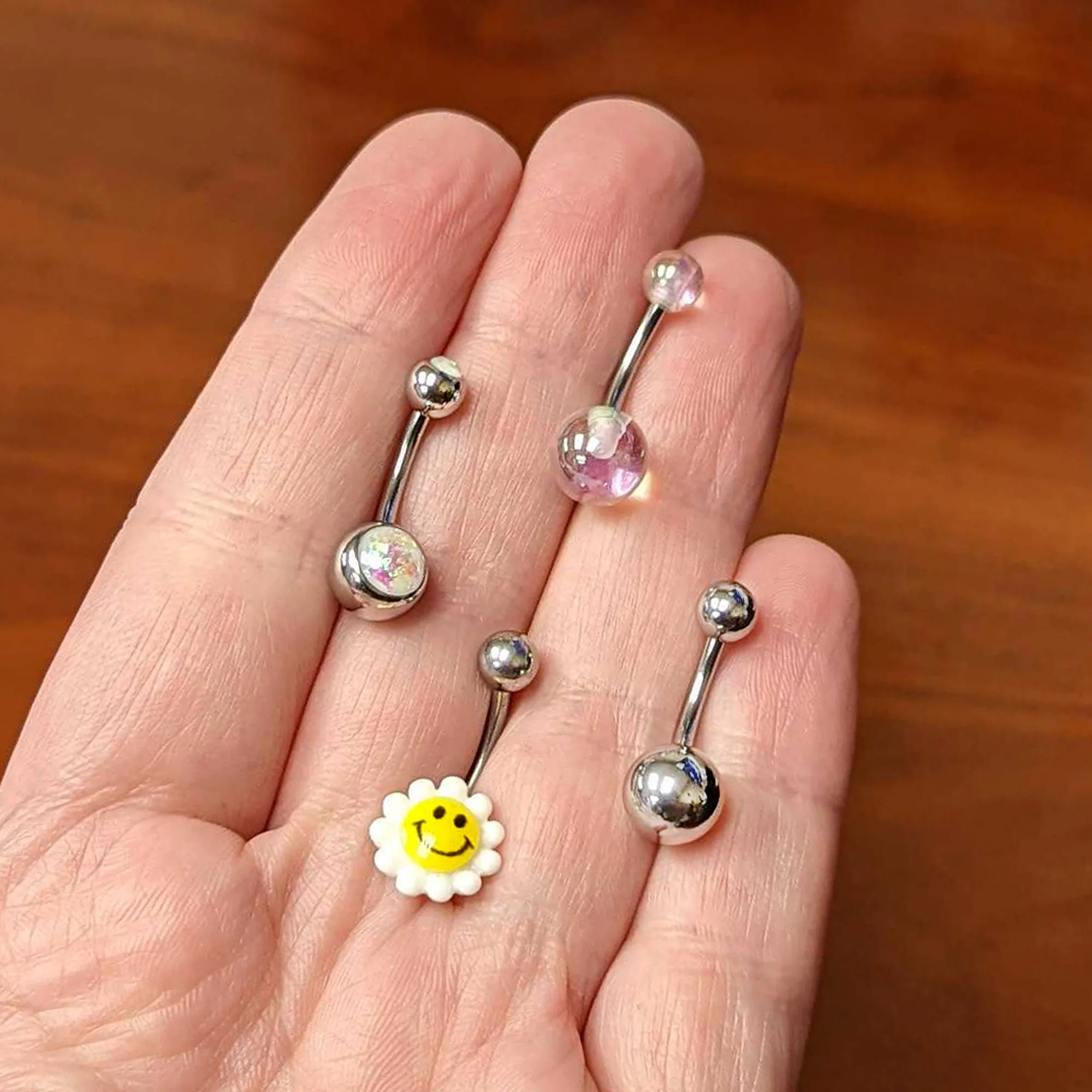 Smile Flower UV Glow Faux Opal Belly Ring Set of 4