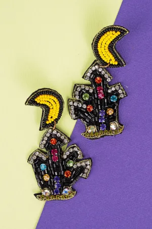 Spooky House Black Seed Bead Earrings