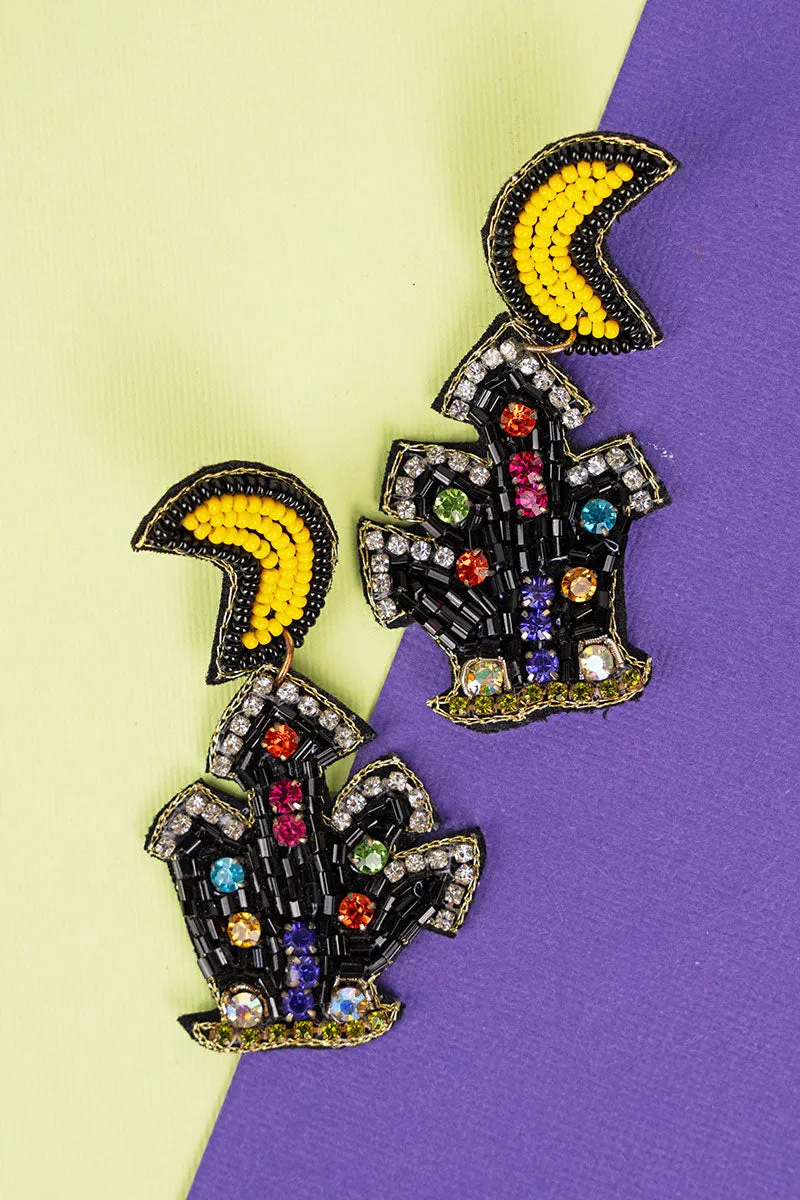 Spooky House Black Seed Bead Earrings