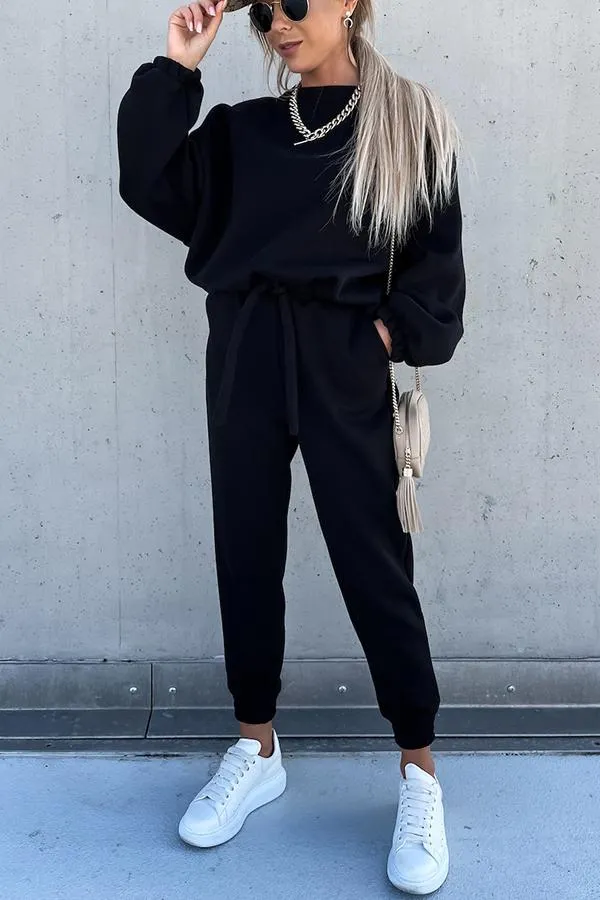 Sporty Style Solid Color Pants Suit