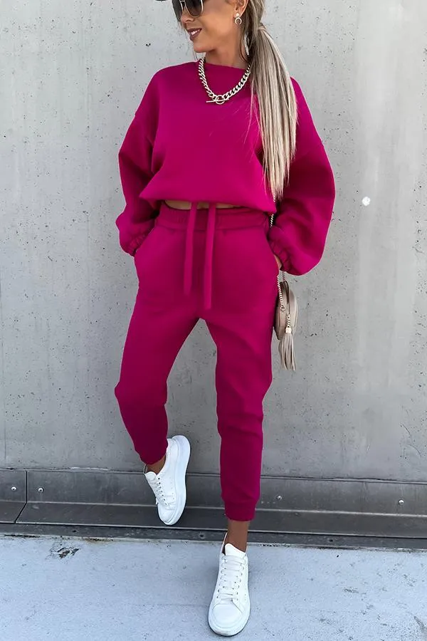Sporty Style Solid Color Pants Suit