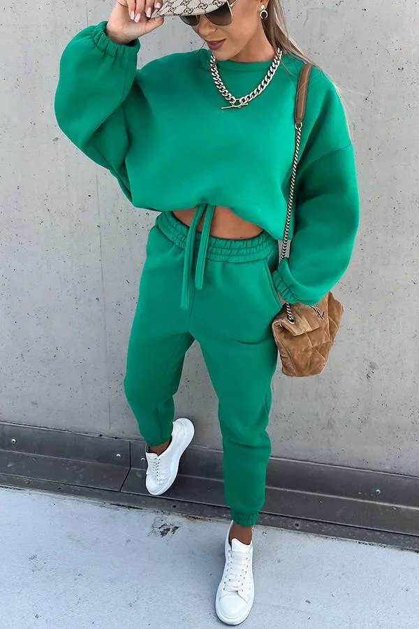 Sporty Style Solid Color Pants Suit