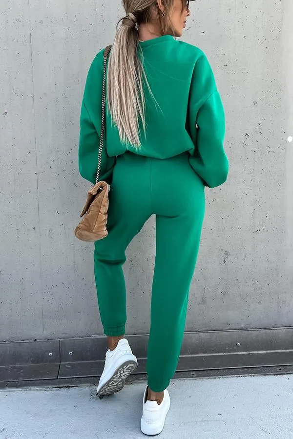 Sporty Style Solid Color Pants Suit