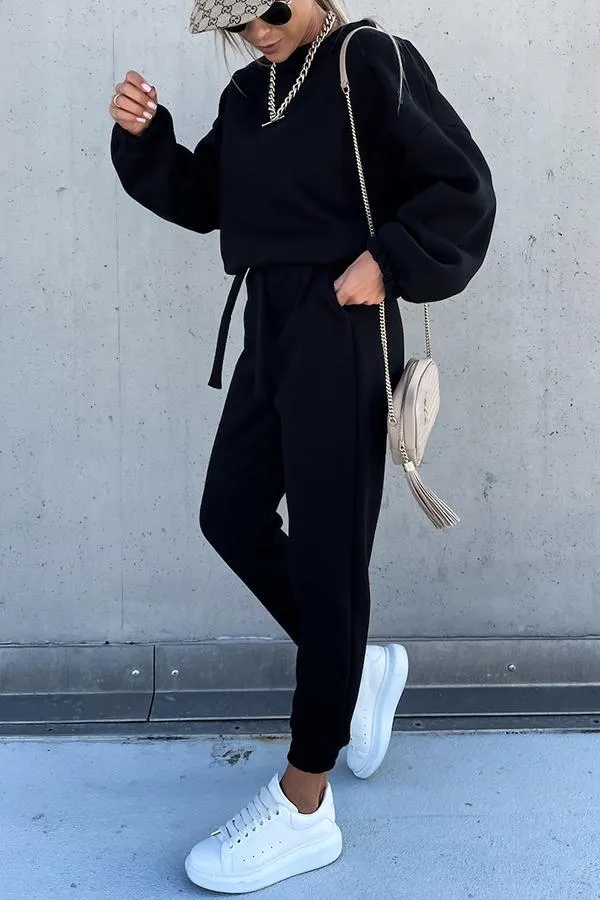 Sporty Style Solid Color Pants Suit