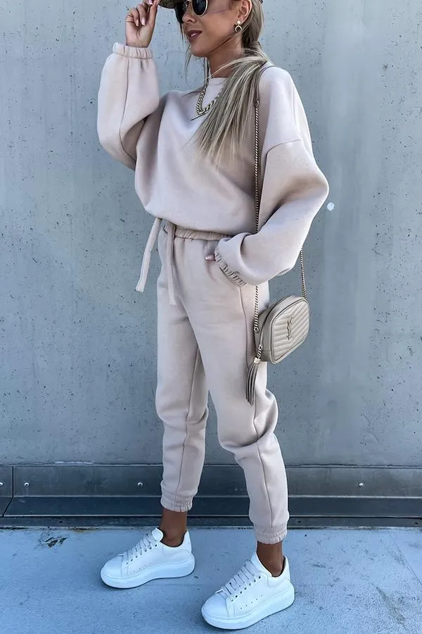 Sporty Style Solid Color Pants Suit