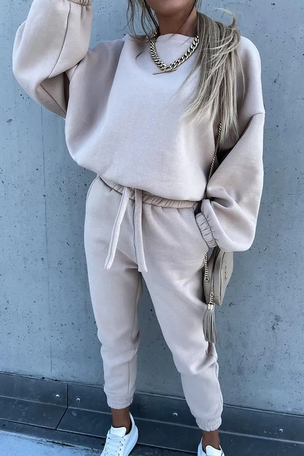 Sporty Style Solid Color Pants Suit