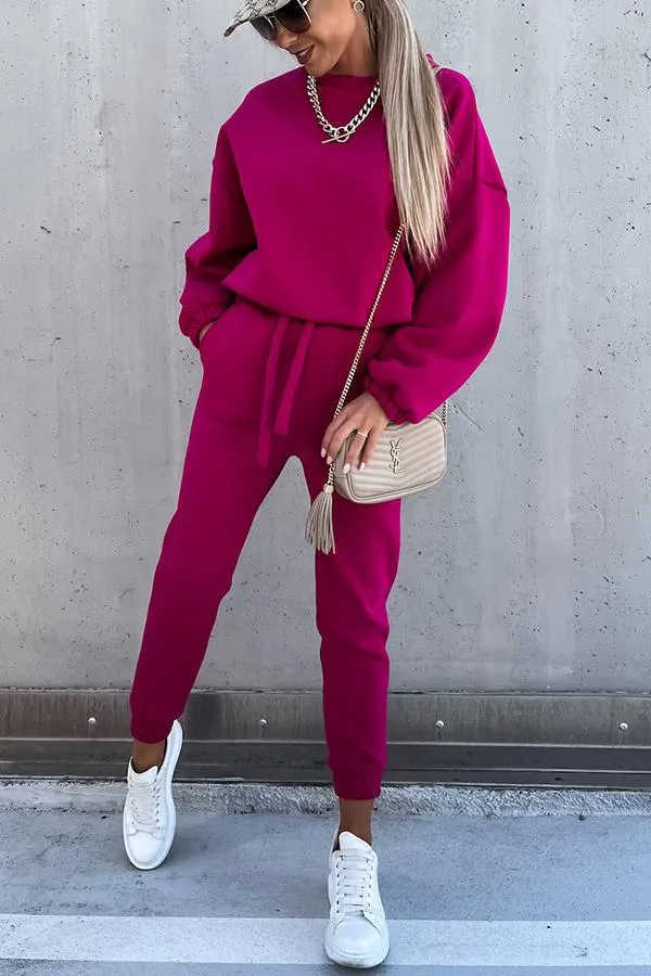 Sporty Style Solid Color Pants Suit