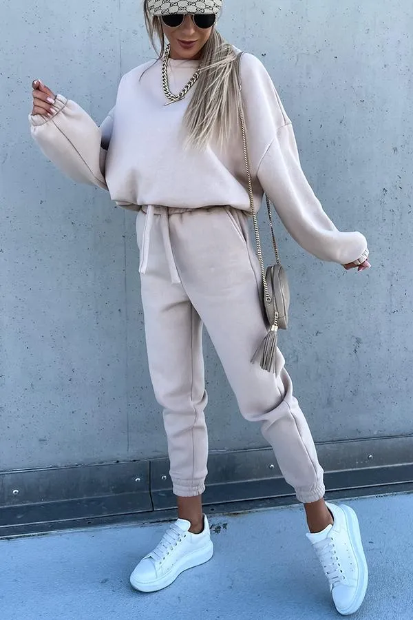 Sporty Style Solid Color Pants Suit
