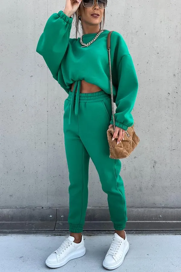 Sporty Style Solid Color Pants Suit