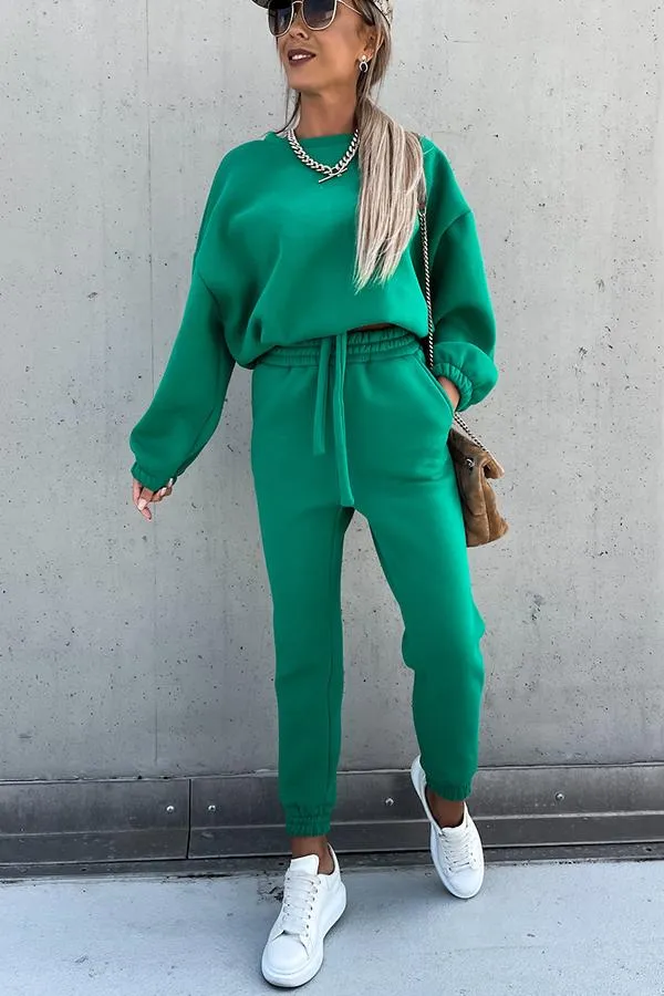 Sporty Style Solid Color Pants Suit
