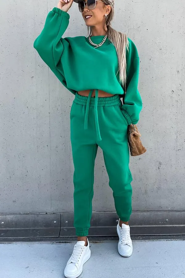 Sporty Style Solid Color Pants Suit
