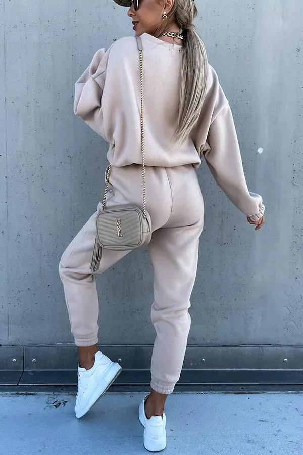 Sporty Style Solid Color Pants Suit