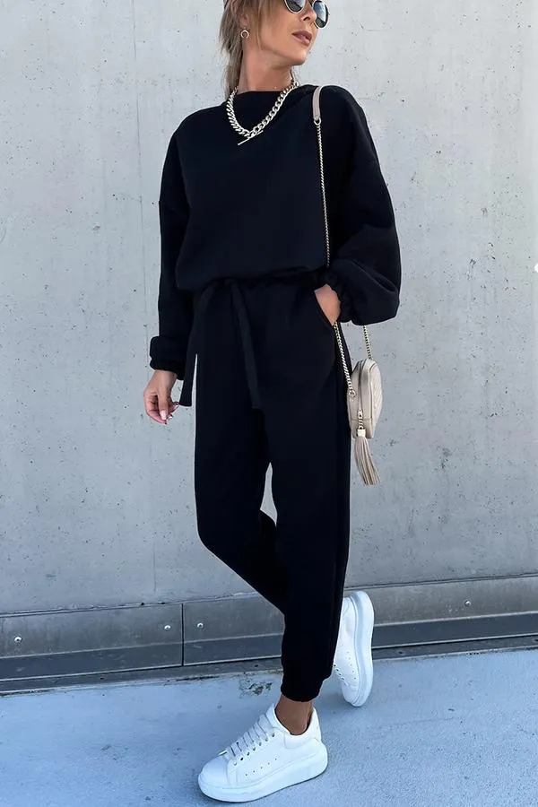Sporty Style Solid Color Pants Suit