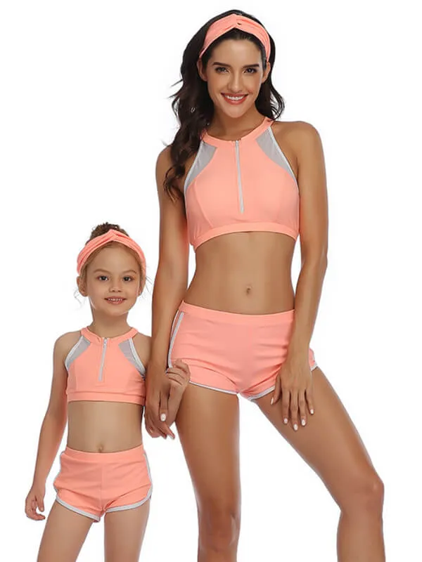 Sporty Zipper Up Mom And Me Bikinis