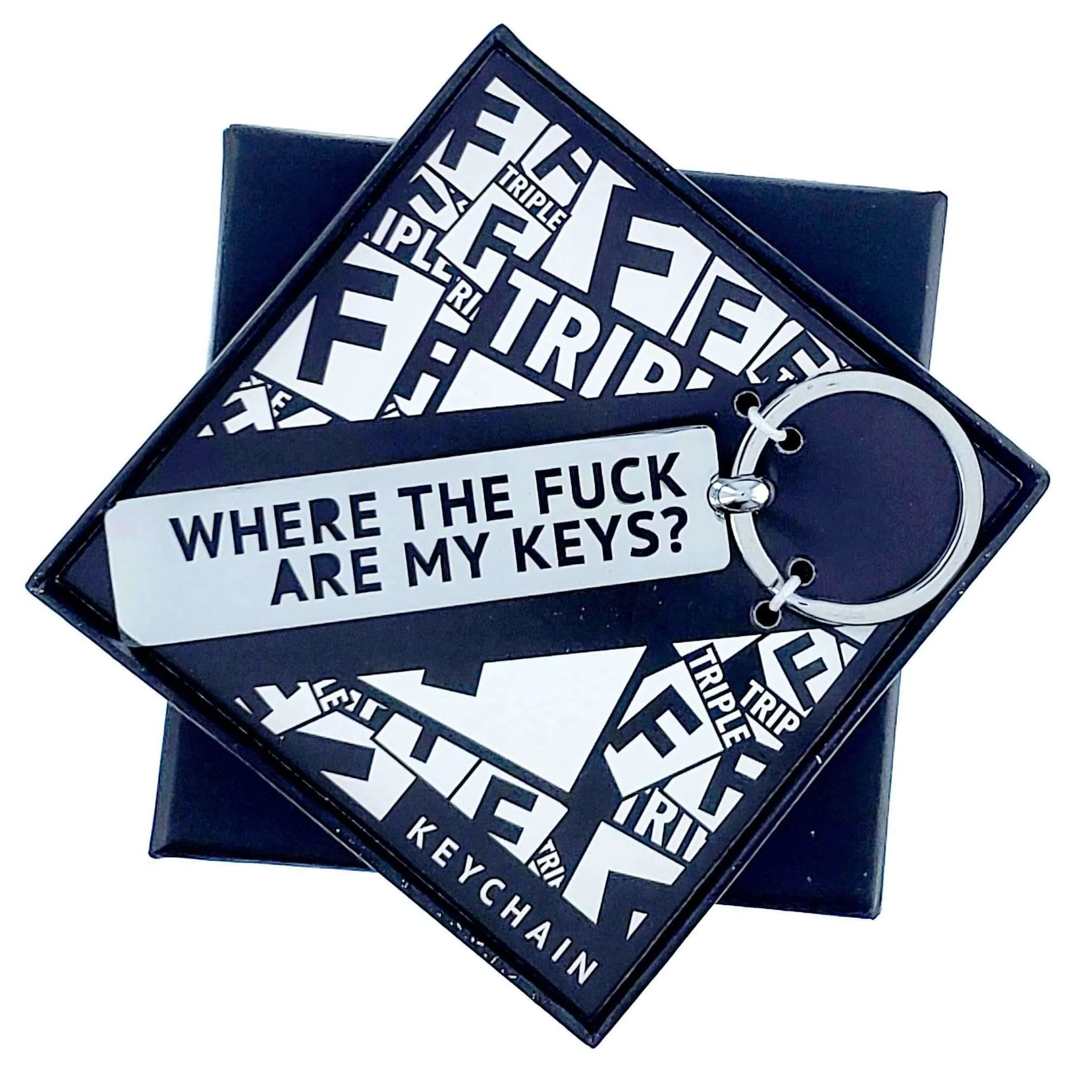 Stainless Steel 3" Tag Length “WHERE THE F ARE MY KEYS?” Keychain